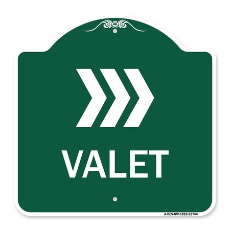 Signmission Designer Series Sign-Valet Right Arrow, Green & White Aluminum Sign, 18" x 18", GW-1818-22744 A-DES-GW-1818-22744